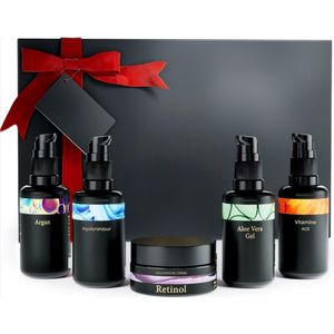 Biologische Anti-Verouderingscadeauset - 5x30ml - Huidverzorging met Hyaluronzuur, Nachtcrème, Aloë Vera Gel, Arganolie en Vitamine ACE - Veganistische Cadeaus voor Mama