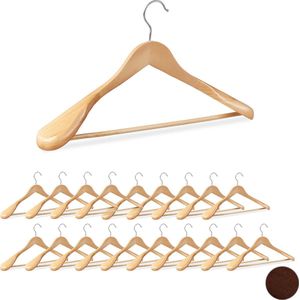 Relaxdays 20 x kledinghanger - voor pakken - brede schouder - kleerhangers hout – naturel