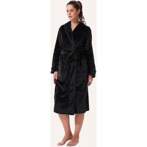 Dames badjas met sjaalkraag zwart XXL/XXXL valt als XL/XXL
