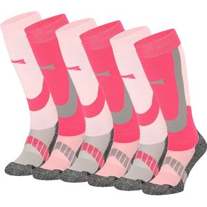 Xtreme Skisokken - 6 paar unisex skikousen kniehoogte - Multi Pink - Maat 35/38