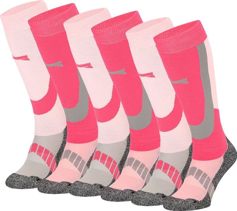 Xtreme Skisokken - 6 paar unisex skikousen kniehoogte - Multi Pink - Maat 39/42