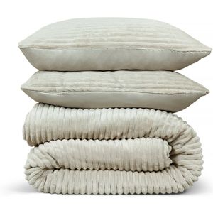 DoubleDry - Dekbedovertrek Rib Flanel - Licht Beige - Lits Jumeaux 240x220 cm + 2 Kussenslopen