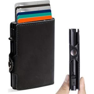 LUFT Pasjeshouder voor 10 pasjes Leer - Veilig - Uitschuifbaar - RFID bescherming - Kaart - Portemonnee - Aluminium - Heren - Voor mannen en vrouwen - Pasjes houders - Zwart