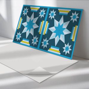 Wallfluent Vinyl Wandpaneel - Geometrische sterren in arrangement Wandpaneel PVC - 120 cm x 60 cm - Blauw Vinyl Wandpaneel - Set van 1 - Rechthoekig Wandbekleding Vinyl - Abstractie Wandpaneel - Zelfklevend Wandpaneel - Wandpaneel Keuken en Badkamer