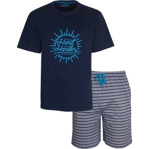 MEQ Heren Shortama - Pyjama Set - Ronde Hals - Donkerblauw - Maat XL