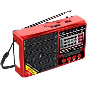 Rode draagbare retro radio - FM/AM/SW met LCD-scherm - oplaadbare radio - met TF/USB-muziekspeler