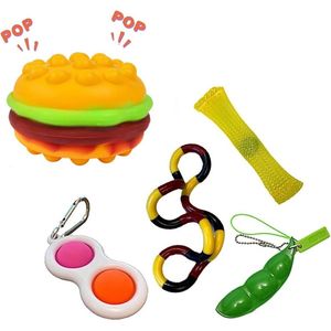 Pop it Fidget toys pakket set - Pop it - Pop All Up® - 5 Delig - Simple dimple - Pea popper - Mesh-and-marble fidget toy - Twister twist - Pop it groen