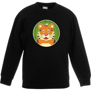 Kinder sweater zwart met vrolijke tijger print - tijgers trui - kinderkleding / kleding 122/128