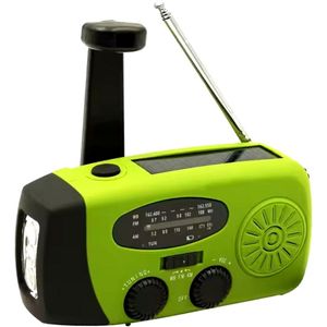 Draagbare noodradio - Powerbank 2000 mAh - Zaklamp - Solar opwindbaar - SOS alarm - USB-C kabel - Noodpakket - Kunststof - groen