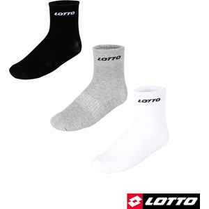 Lotto - Middelhoge Sportsokken (3-pack) - Maat 39-42 - Mix Wit-Zwart-Grijs