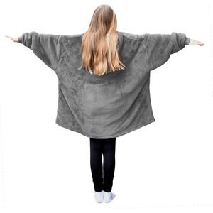 HOMELEVEL Sherpa Winter Hoodie XL Sweatshirt Pullover Oversize voor Kinderen Pullover Dekentje Huis Trui Buiten Binnen - Lichtgrijs