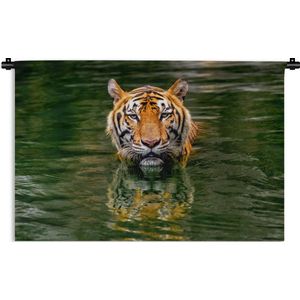 Wandkleed Junglebewoners - Tijger in het water Wandkleed katoen 90x60 cm - Wandtapijt met foto