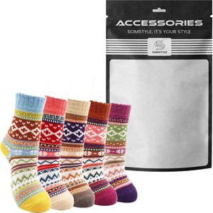 Somstyle Sokken Set - 5 Paar - Huissokken voor Dames & Heren - Maat 37-40 - Slofsokken - Fluffy Wollen Sokken - Multicolor