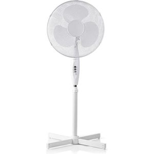 Nedis Staande Ventilator - Diameter: 400 mm - 3 Snelheden - Zwenkfunctie - 45 W - Verstelbare hoogte - Uitschakeltimer - Afstandsbediening - Briesstanden: Neutraal / Slaap - Wit