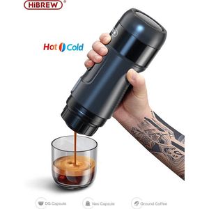 Hibrew - Koffiezetapparaat Draagbaar - Minipresso - Draagbare koffiemaker - DC12V - Auto - Thuis - Reizen - Capsule - Zwart