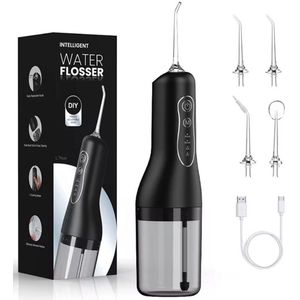 Waterflosser - 2025 Model - XL Tank - Monddouche - Water Flosser - Draadloos en Oplaadbaar - Opzetstukjes - 4 Standen - Krachtig - Grote Watertank - Zwart - Vaderdag Cadeau