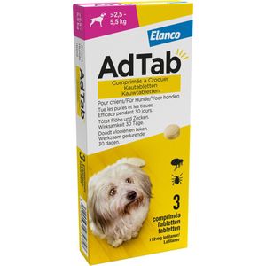 Elanco - Adtab Anti Vlooien en Teek Kauwtabletten - Hond - Bescherming - > 2,5 - 5,5 kg - 3 Tabletten - 1 Keer Per Maand