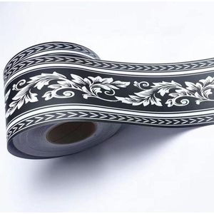 CSGoods - Zelfklevende behangrand met zwarte boterbloemblaadjes, 12 x 500 cm, eenvoudige montage voor muren met bloemenmotief.