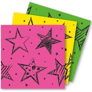 40x Neon kleuren feest servetten groen, geel en roze 33 x 33 cm papier - Kinderfeestje papieren wegwerp tafeldecoraties