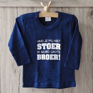 T-Shirt Aankondiging zwangerschap jongen zwangerschapaankondiging big brother Vind je mij niet stoer? Want ik word grote broer! lange mouw shirt| donkerblauw ( ook in zwart wit )| maat 74 zwangerschap aankondiging bekendmaking baby