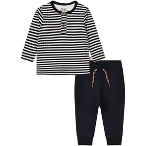 Dirkje - Basic Collection - BIO COTTON - Broekje jogging Navy met koord - Shirt gestreept opasluiting - Maat 62