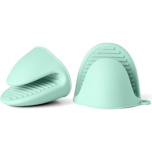 Ovenhandschoenen, hittebestendig verdikken, 2 stuks, siliconen, hittebestendige handschoenen, ovenwanten, hittebestendige pannenlap, handschoen voor bakken, koken, BBQ, mintgroen