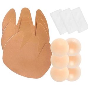 POMAMZ 3-pack plakbeha push-up borstlifting, zelfklevende beha zonder bandjes voor grote cupmaten – kleding zonder rug – incl. 3 paar siliconen tepelcovers (beige)
