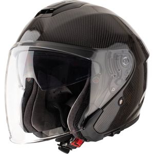 VINZ Bayburt Carbon Jethelm met Zonnevizier | Lichtgewicht & Extra Veilig ECE 22.06 | Luxe Scooterhelm / Motor Helm met Twee Vizieren - Zwart - XL
