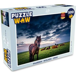 Puzzel Paarden - Wolken - Gras - Legpuzzel - Puzzel 500 stukjes