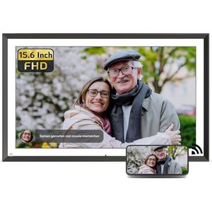 Digitale fotolijst met WiFi en Frameo App - 15.6 inch HD+ IPS Display - Fotokader met Touchscreen - 32GB - Zwart/Wit - frameo digitale fotolijst - digitale fotokader - digitaal fotolijstje