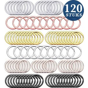 120 Stuks Sleutelringen in 6 Verschillende Kleuren - DIY Sleutelhangers Ringen Maken Set - Keychain Sleutel Splitringen voor Hobby & Sleutellabels - Keyrings Sleutel Houder Knutselen - 25mm - Zilver, Zwart, Goud, Lichtgoud, Roségoud, Chroomkleur
