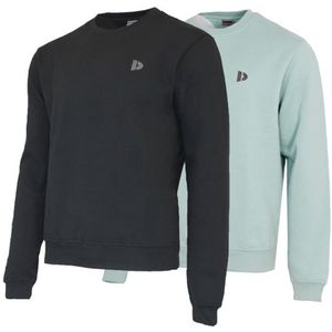 2-Pack Donnay - Fleece sweater ronde hals (Dean) - Sporttrui - Heren - Black/Sage green (493) - maat M