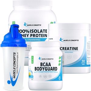 Introductiepakket + Gratis Shakebeker - Creatine + BCAA Bodyguard + 100% Whey Isolate Protein Aardbei | Muscle Concepts