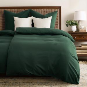 Unyqoos® Donkergroene microvezel dekbedovertrekset met kussenslopen en ritssluiting