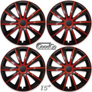 Wieldoppen set SENSHI-BRS 15 inch in rood/zwart. Set a 4 stuks (CONTROLEER UW BANDENMAAT en lees a.u.b. de onderstaande, uitgebreide tekst!)