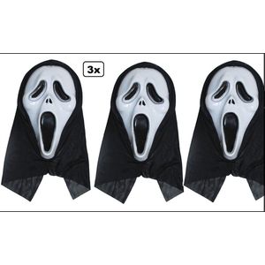 3x Masker Scream met hoofddoek -Halloween creepy griezel horror festival spookhuis fun Schreeuwmasker