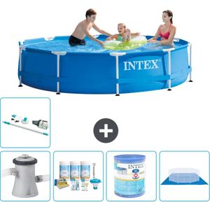Intex Rond Frame Zwembad - 305 x 76 cm - Blauw - Inclusief Pomp Onderhoudspakket - Filter - Grondzeil - Stofzuiger - Solar Mat