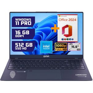 GMR 15.6"" Full HD Laptop - Intel N95, 16GB RAM, 512GB SSD, Windows 11 Pro & Office 2024 - Ideaal voor Thuisgebruik, Kantoor & Studie