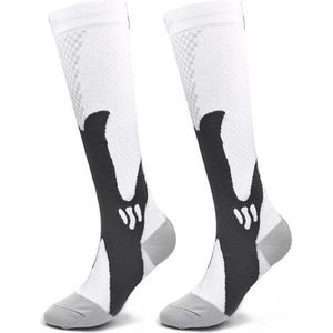 Premium Compressiekousen Compressiesokken Hardlopen - Trailrunnen - Duursport - Obstacle Run - Unisex Wit maat EU 44-47