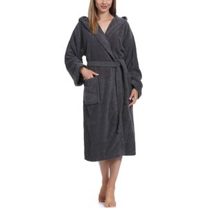Ladeheid Dames Badjas met Capuchon - 100% Katoen - Wasmachine bestendig - Badstof – Grafiet – XL – LA-LA40-102-DG