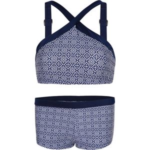 Bikini hipsterbroekje en croptop met brede bandje block navy 128-134