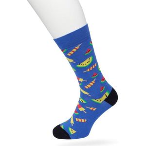 Bonnie Doon Heren Sokken met Watermeloen Print maat 40/46 Blauw - Thema Sokken - Ijsjes - Zomer - Cadeau Sokken - Word je Happy en vrolijk van - Zacht Katoen met Gladde Teennaad - Comfortabel - Perfect Cadeau - Bright Cobalt - BT992138.159