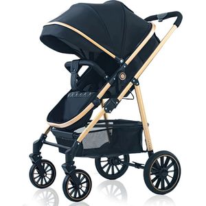 Instinct® Kinderwagen 3 in 1 - Draagbaar - Opvouwbare Kinderwagen met Hoog Landschap en Aluminium Frame voor Pasgeborenen - zwart