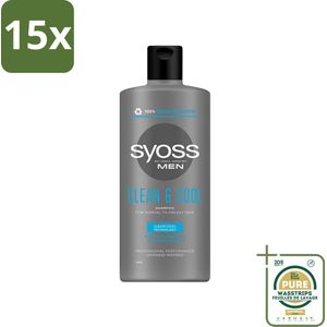 15 x Syoss Men Clean & Cool Shampoo - Shampoo - Verfrissend - 440 ml - Grootverpakking - Shampoo Voor Mannen - Verfrissend Shampoo - Menthol Shampoo - Shampoo Voor Vet Haar - Fris Haar