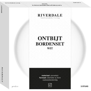 Riverdale Endless servies - ontbijtbord 21cm wit set 2 stuks