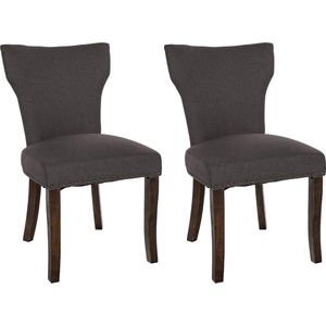 CLP Zadar Set van 2 eetkamerstoelen - Klassiek - Houten stoel - Zonder armleuning - Stof - donkergrijs antiek donker