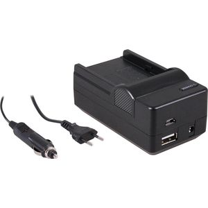 Huismerk 4-in-1 acculader voor Sony NP-FM50 / NP-FM55H accu - compact en licht - laden via stopcontact, auto, USB en Powerbank