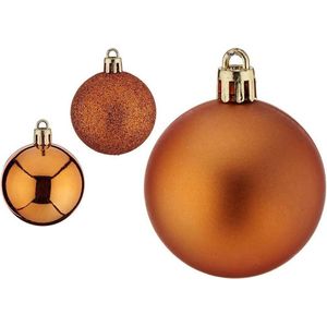 Krist+ Kerstballen - 8x ST - oranje - kunststof - 5 cm - glitter - mat - glans