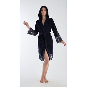 Dames Velour Katoen Badjas /Ochtendjas Kamilla / Donker Blauw / maat L