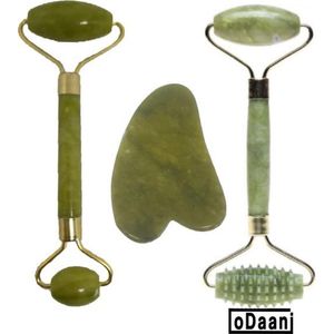 Verbeterde Deluxe Jade Roller + Normale Jade roller + Gua Sha - Anti Rimpels - Gezicht Massage - oDaani